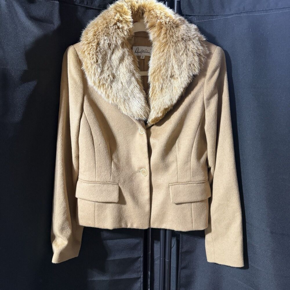Daniel & Rebecca Women’s 8 Camel Hair Wool Jacket Faux Fur Collar Made USA